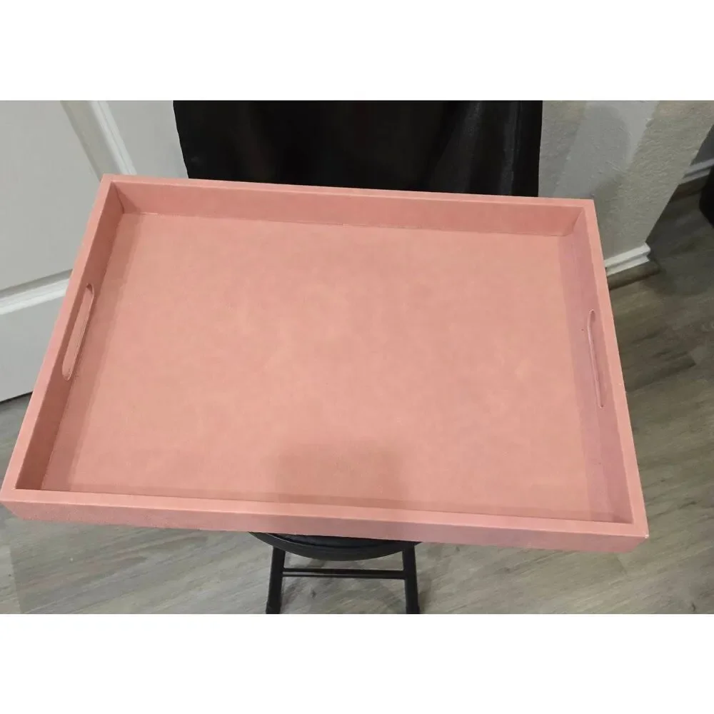 Home District Contemporary Pink Faux Leather Vanity Tray w/Handle